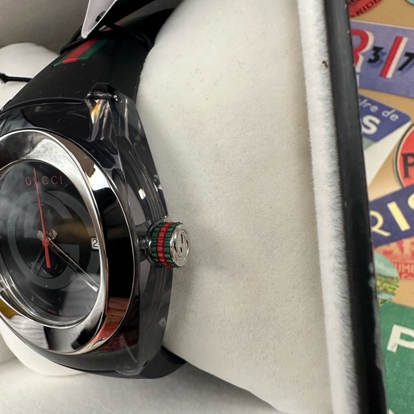 Gucci Black Timepiece with Red and Green Gucci signature colors - Picture 2 of 10